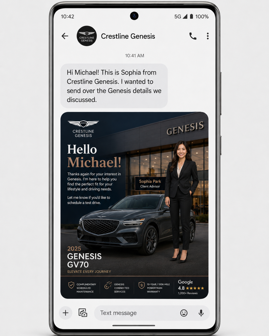 Crestline Genesis follow-up on an Android phone