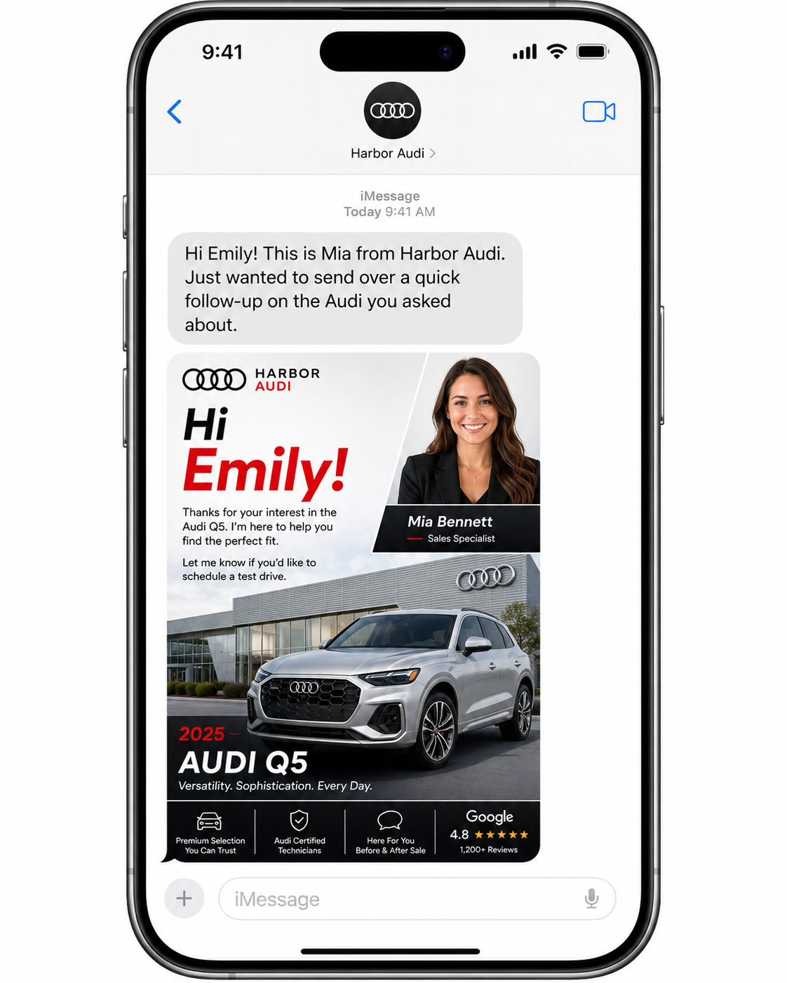 Harbor Audi follow-up in a text thread
