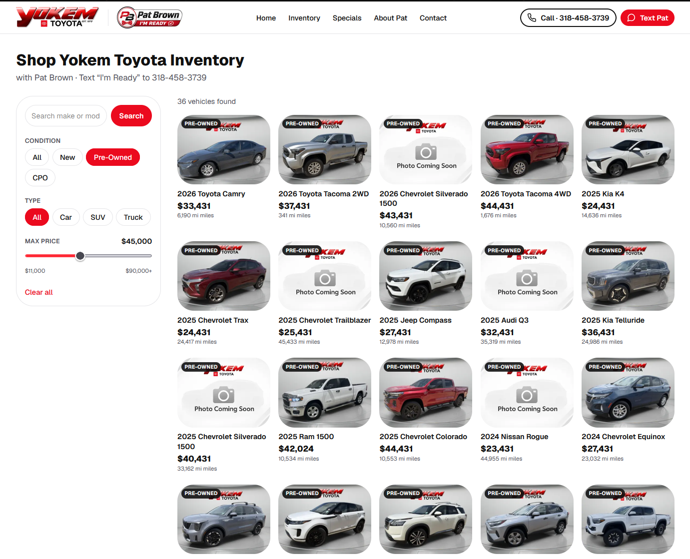 Showroom grid inventory layout