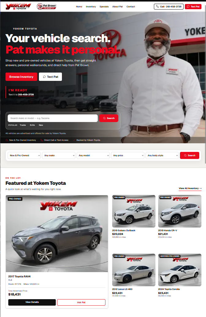 Pat Brown salesperson website connected to Yokem Toyota inventory