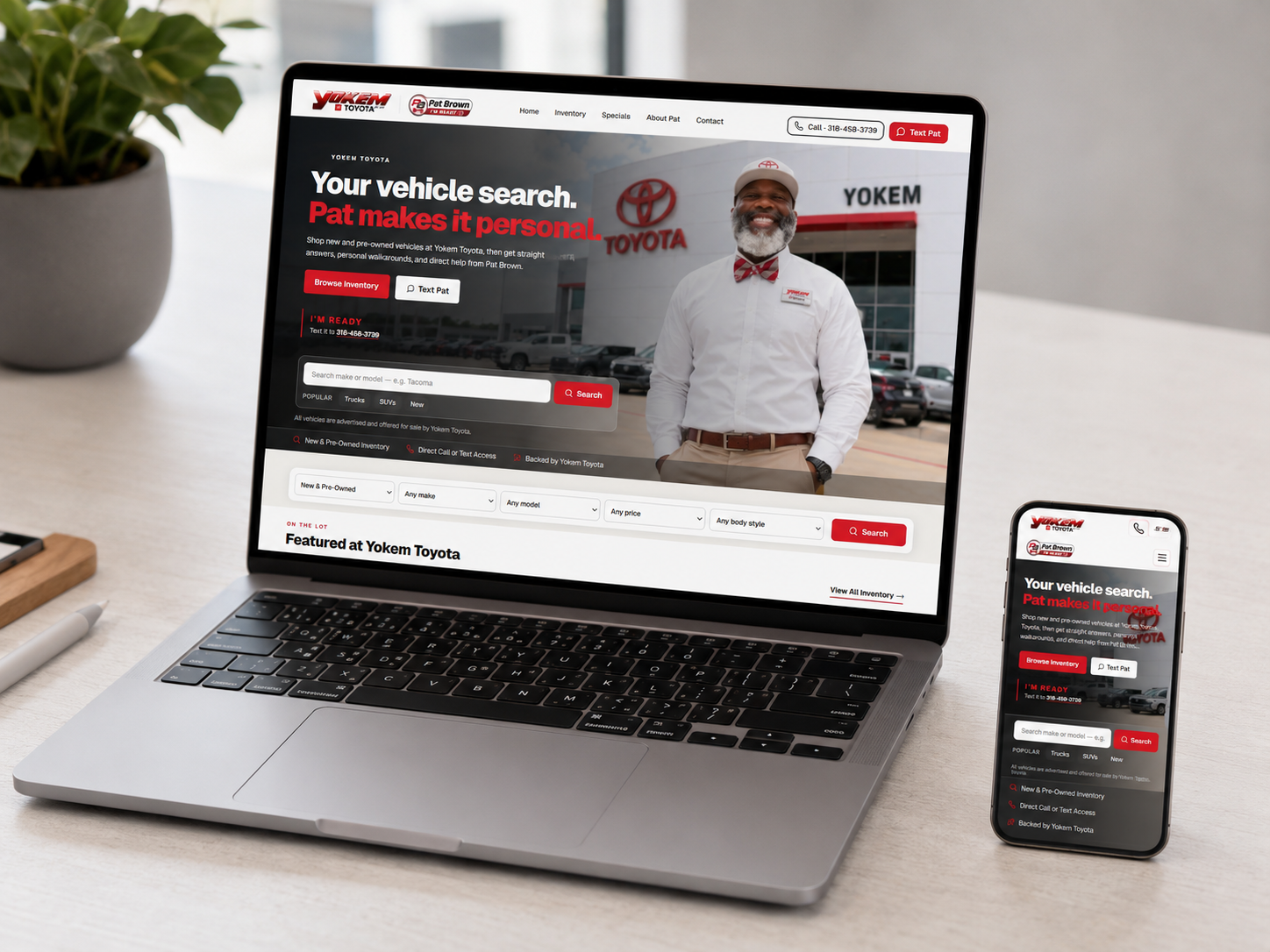 Pat Brown Lead2Lot Showroom website shown on desktop and mobile