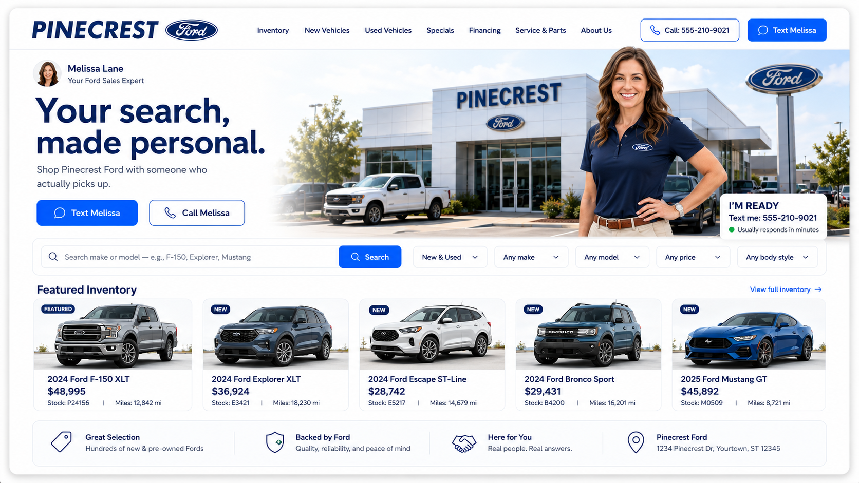 Concept example of a Lead2Lot Showroom salesperson website